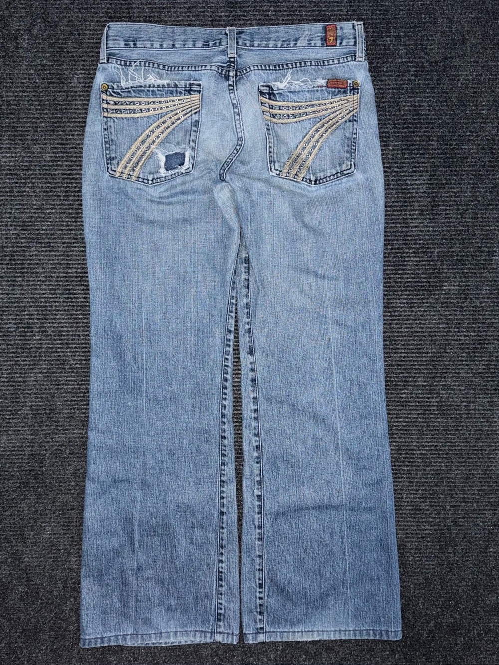 Vintage 7 For All Mankind Dojo Low Rise Wide Leg Jeans Size 30 x 31 Distressed